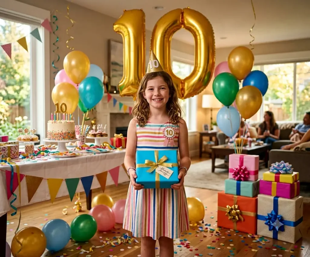 Happy child celebrating the exciting milestone of turning ten years old.