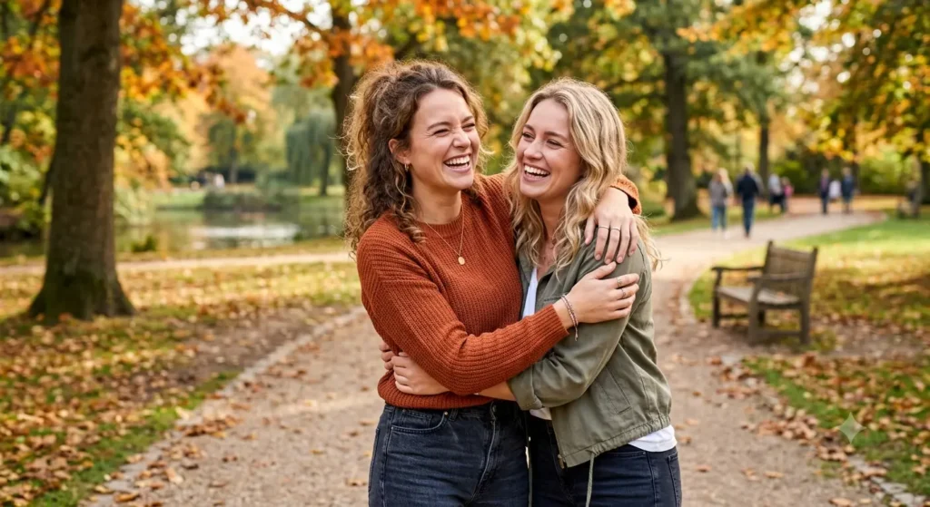 Best friends reconciling after an argument