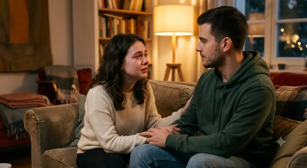 Girlfriend apologizing to her boyfriend
