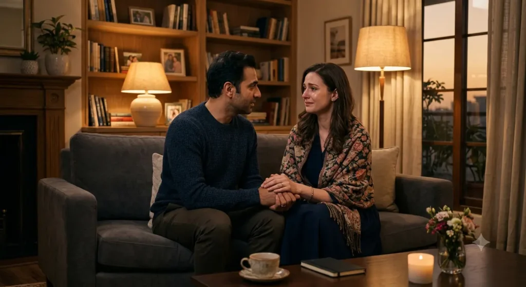 Husband apologizing sincerely to his wife