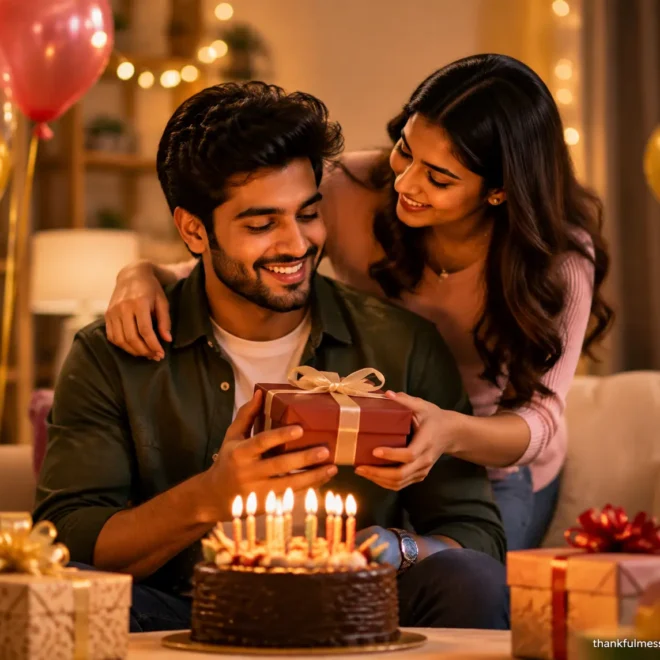 Birthday wishes for boyfriend with a happy Indian couple celebrating his birthday together