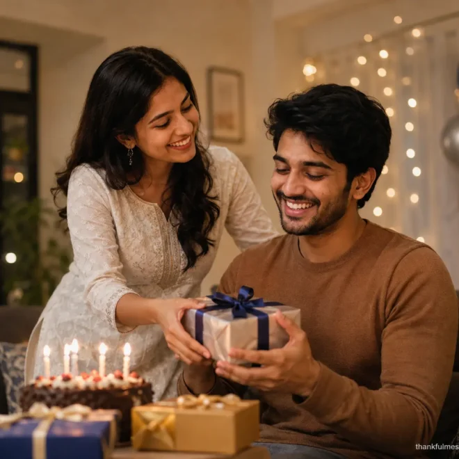 Indian brother celebrating his birthday with his sister at home